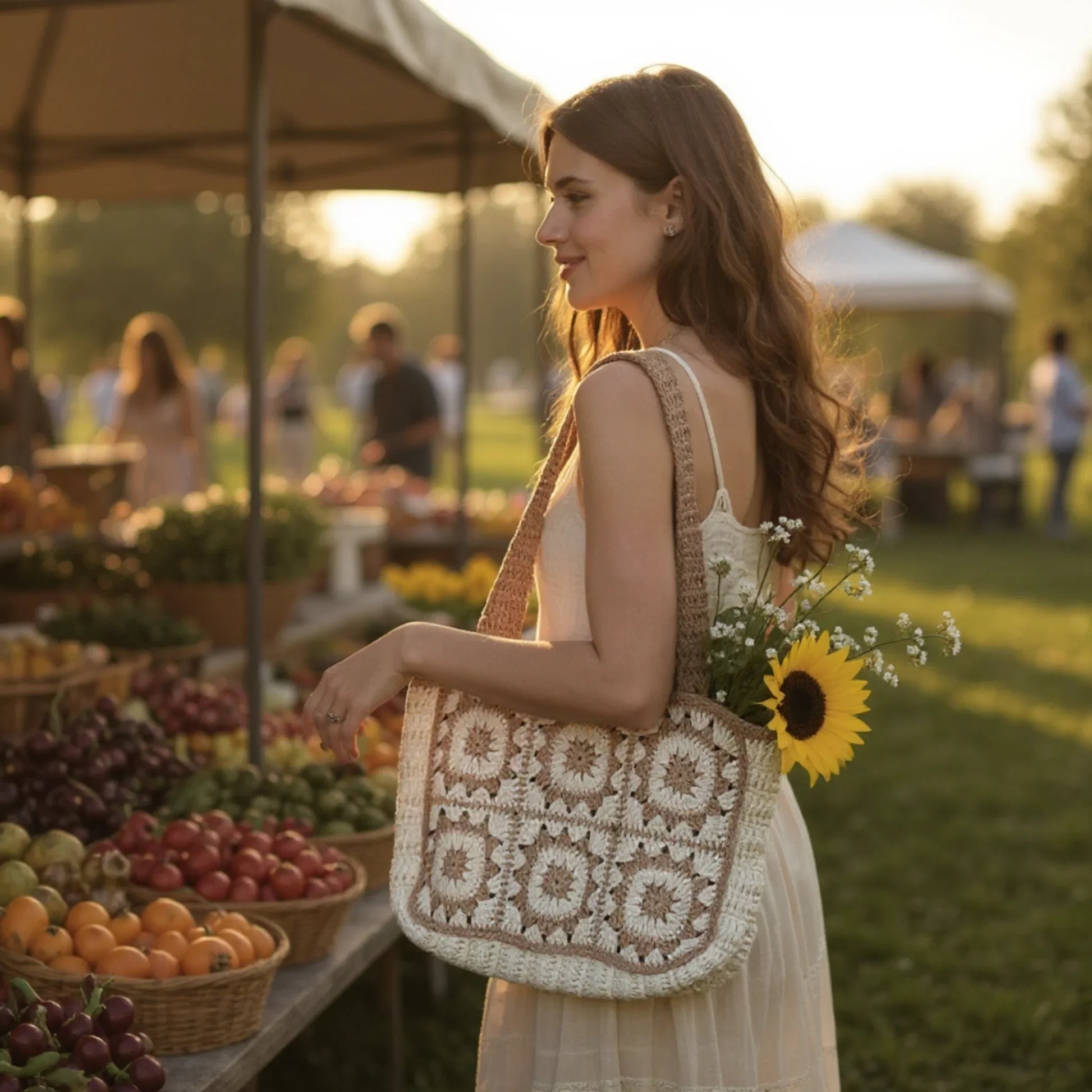 Handmade Crochet Tote Bag – Boho Cotton Yarn Shoulder Bag for Women - Twist & Tassel