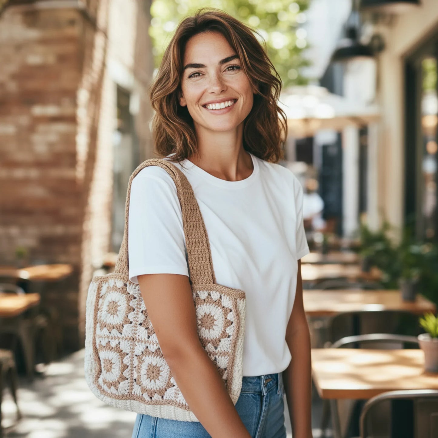Handmade Crochet Tote Bag – Boho Cotton Yarn Shoulder Bag for Women - Twist & Tassel