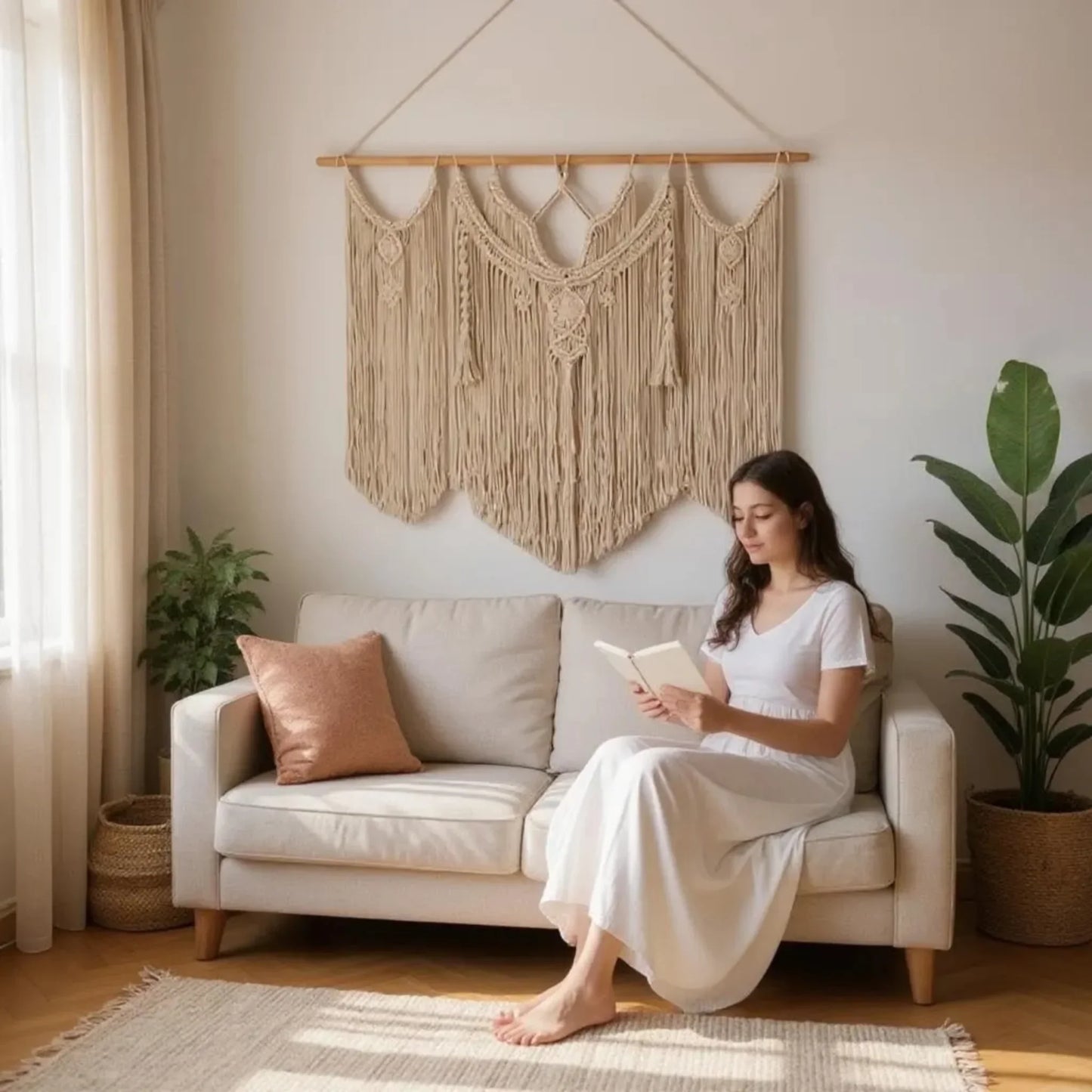 Handmade Macrame wall hanging - Large Boho Tapestry-Cotton Rope Art for Home Décor - Twist & Tassel