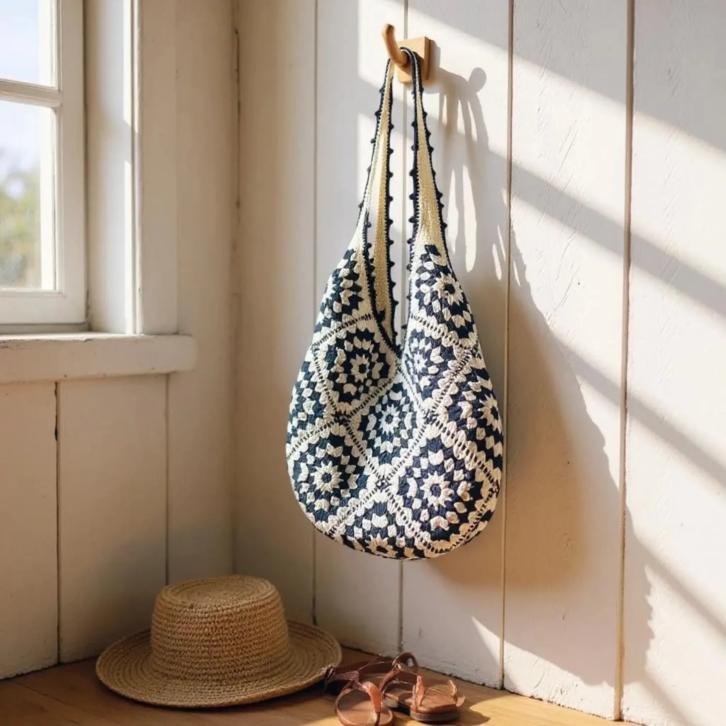 Cotton Yarn Hand Woven Shoulder Bag - Twist & Tassel