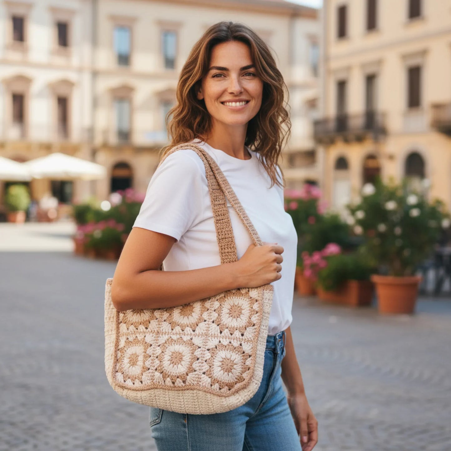 Handmade Crochet Tote Bag – Boho Cotton Yarn Shoulder Bag for Women - Twist & Tassel