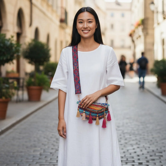 Crossbody Bag weave bag with Tassels Zipper Straps Adjustable for Women - Twist & Tassel