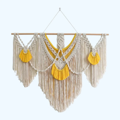 Macrame wall Hanging - Large Boho Natural Cotton Rope Hand-Woven Tapestry - Twist & Tassel