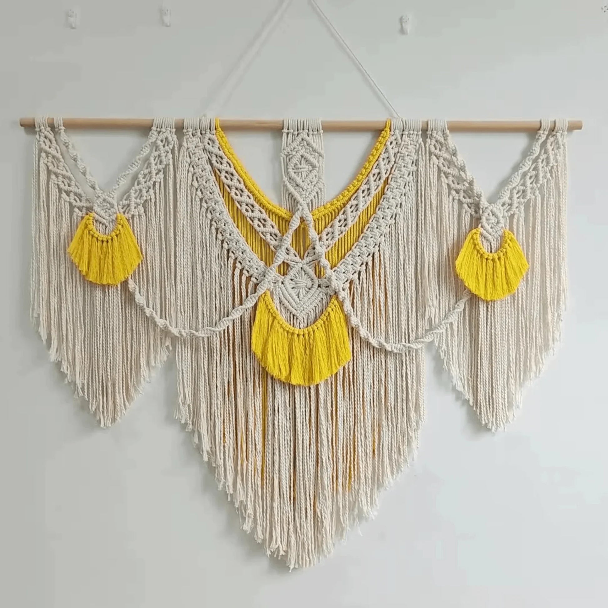 Macrame wall Hanging - Large Boho Natural Cotton Rope Hand-Woven Tapestry - Twist & Tassel