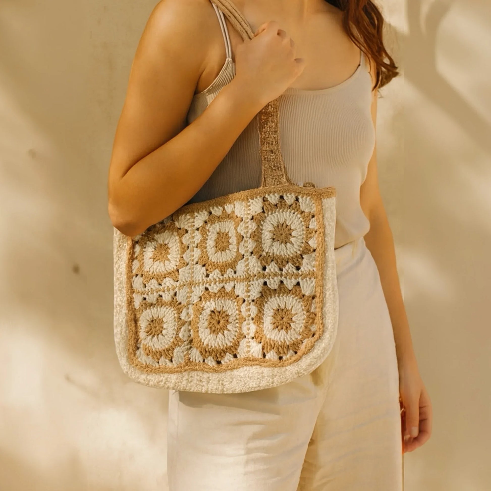 Handmade Crochet Tote Bag – Boho Cotton Yarn Shoulder Bag for Women - Twist & Tassel