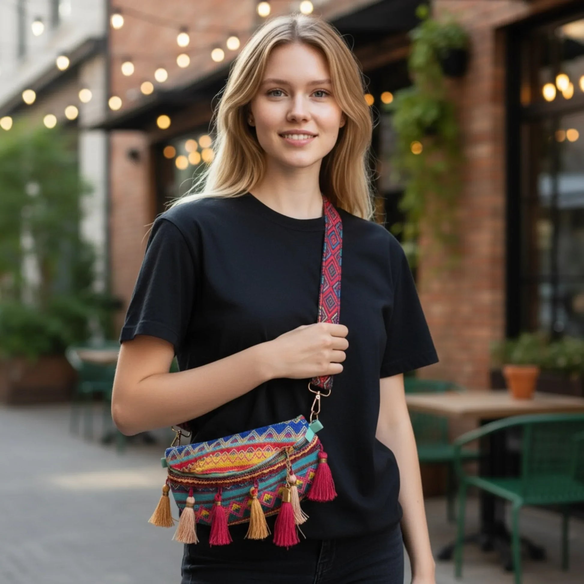 Crossbody Bag weave bag with Tassels Zipper Straps Adjustable for Women - Twist & Tassel