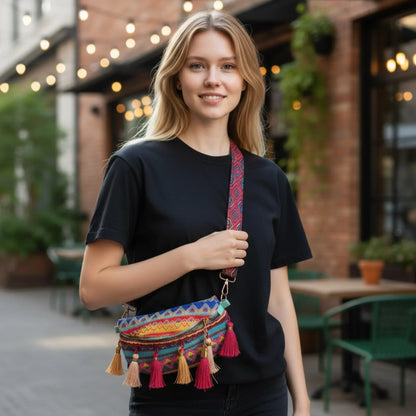 Crossbody Bag weave bag with Tassels Zipper Straps Adjustable for Women - Twist & Tassel