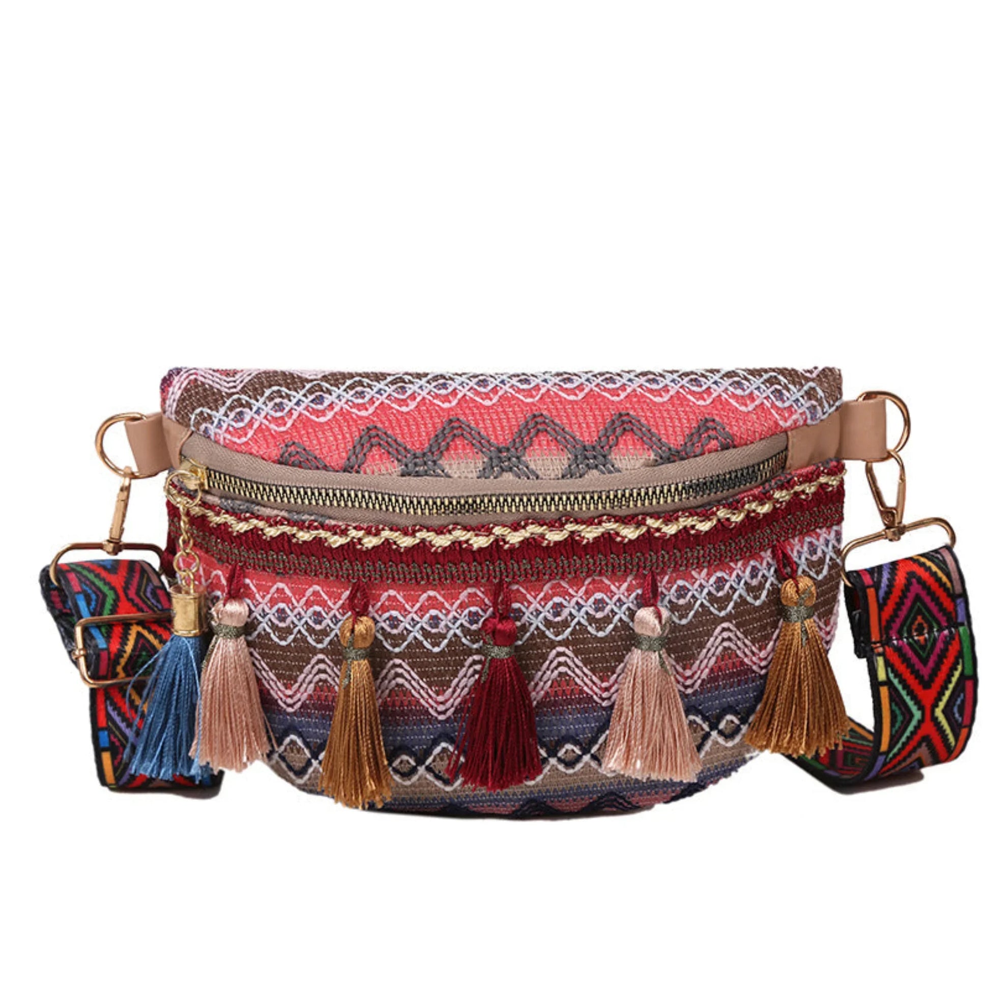 Crossbody Bag weave bag with Tassels Zipper Straps Adjustable for Women - Twist & Tassel