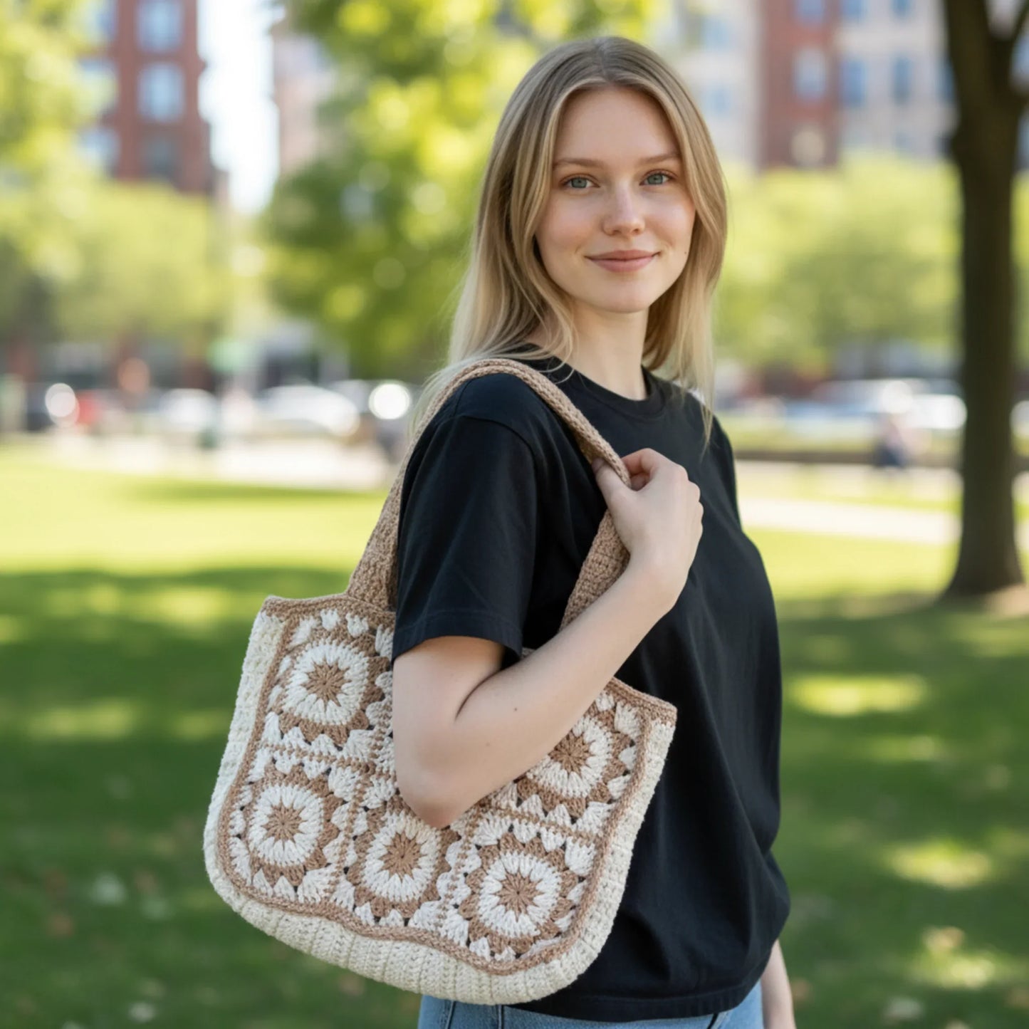 Handmade Crochet Tote Bag – Boho Cotton Yarn Shoulder Bag for Women - Twist & Tassel