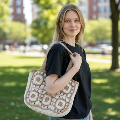 Handmade Crochet Tote Bag – Boho Cotton Yarn Shoulder Bag for Women - Twist & Tassel