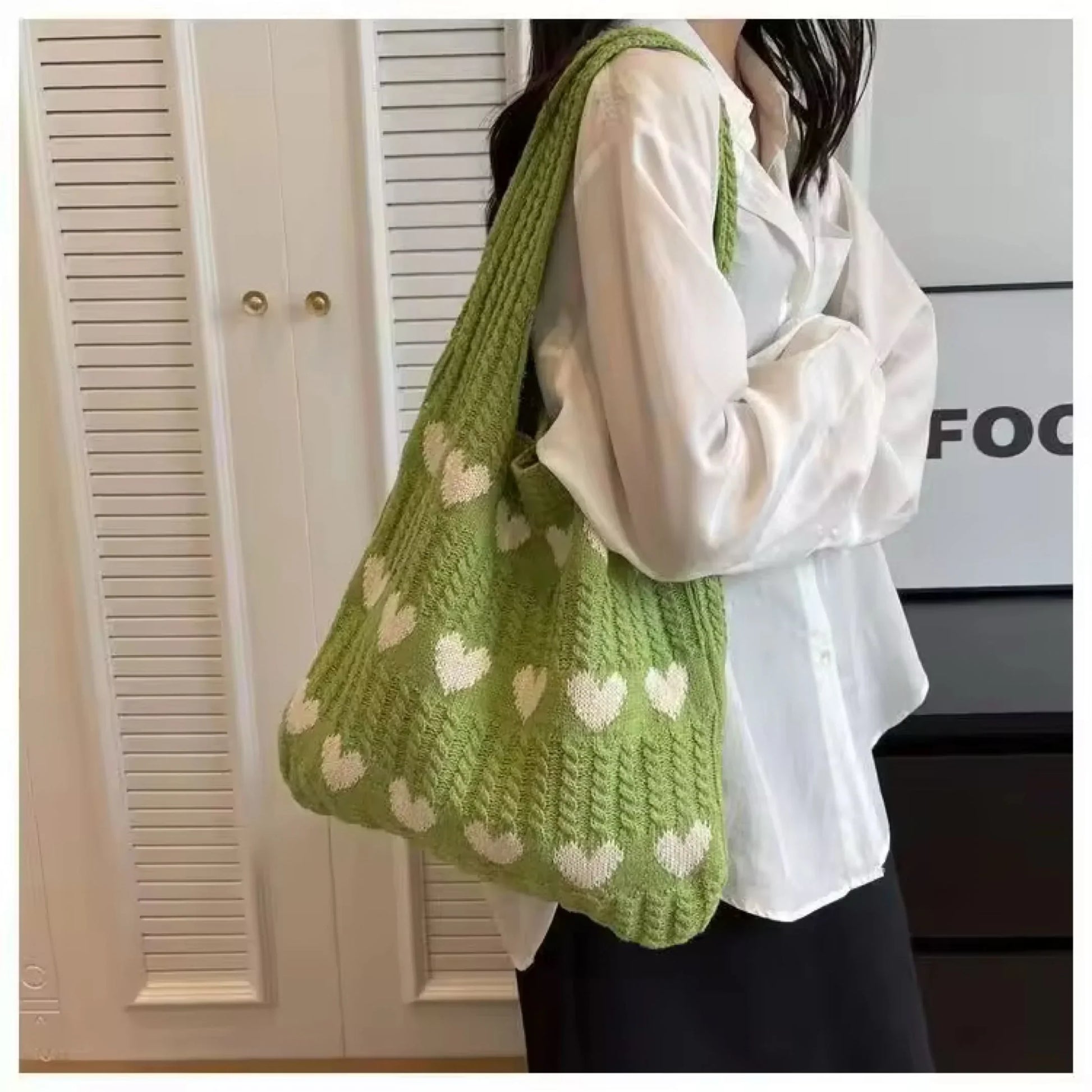 knitted Heart Tote Bag | Soft Cotton Yarn - Twist & Tassel