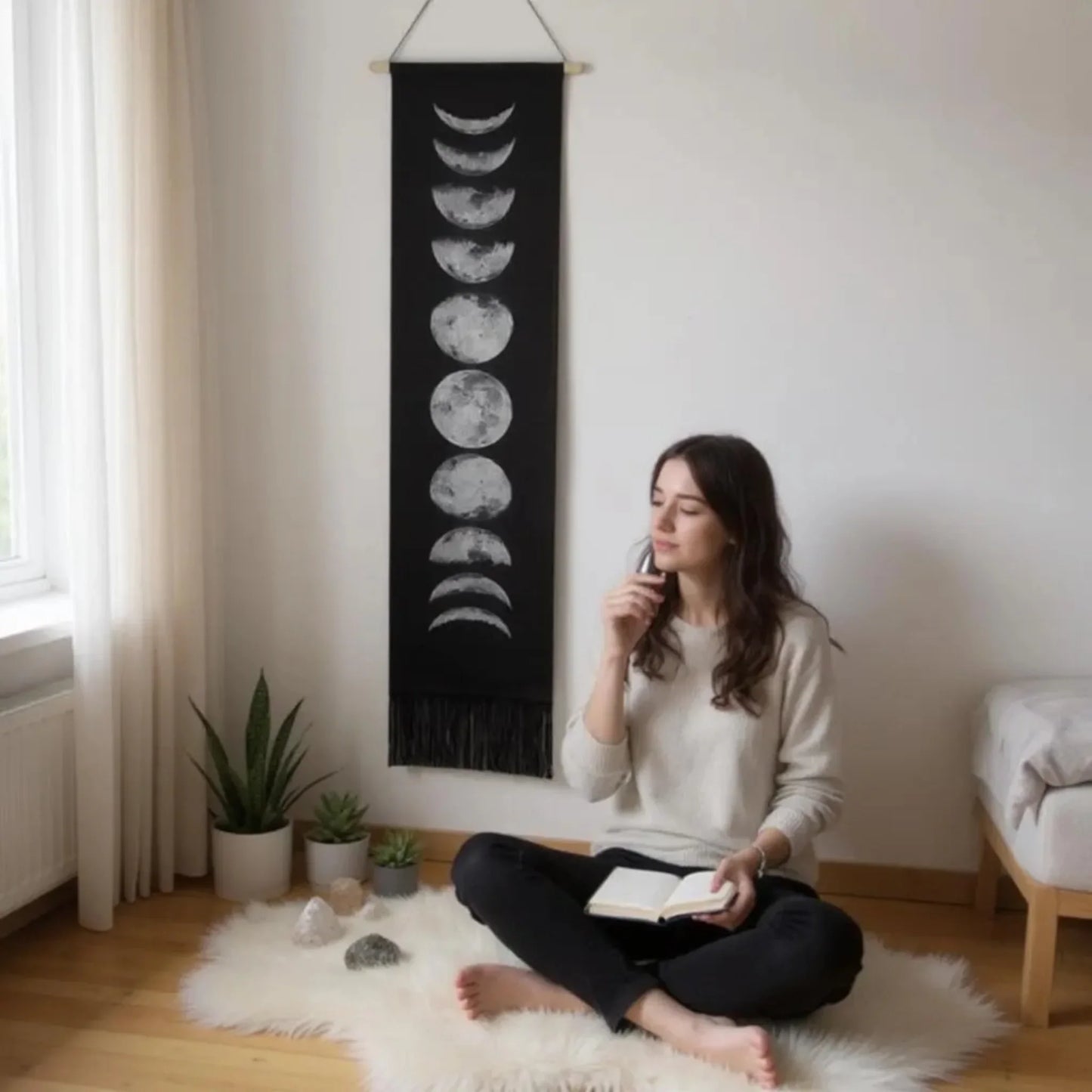 Moon Phase Wall Hanging Tapestry – Black or White - Twist & Tassel
