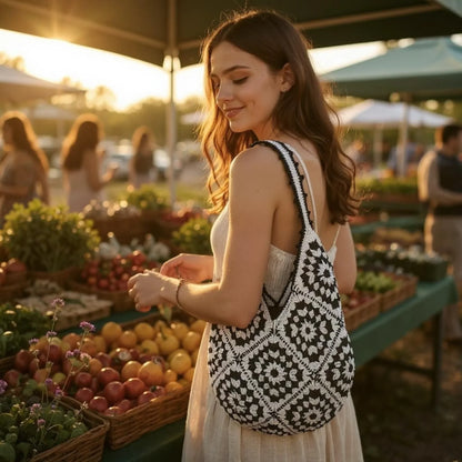 Cotton Yarn Hand Woven Shoulder Bag - Twist & Tassel
