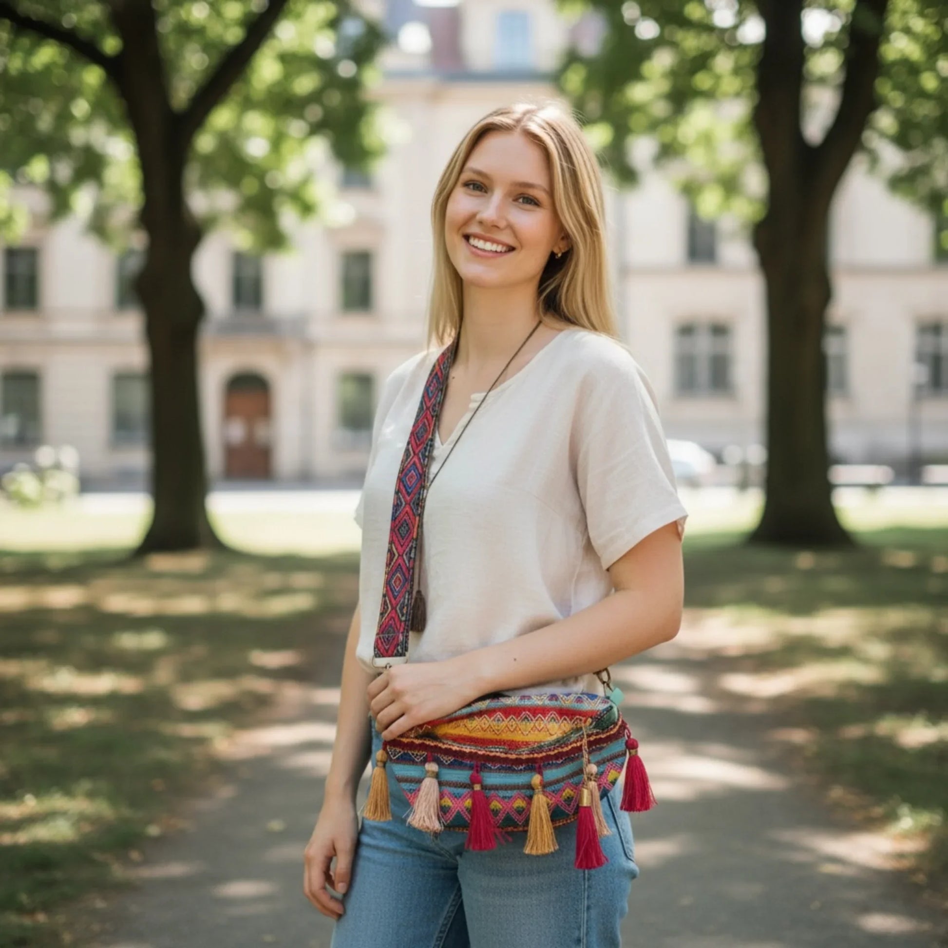 Crossbody Bag weave bag with Tassels Zipper Straps Adjustable for Women - Twist & Tassel