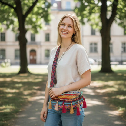 Crossbody Bag weave bag with Tassels Zipper Straps Adjustable for Women - Twist & Tassel