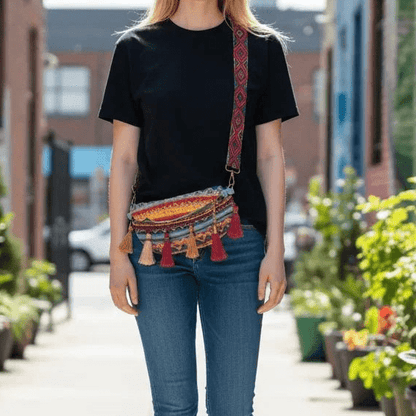 Crossbody Bag weave bag with Tassels Zipper Straps Adjustable for Women