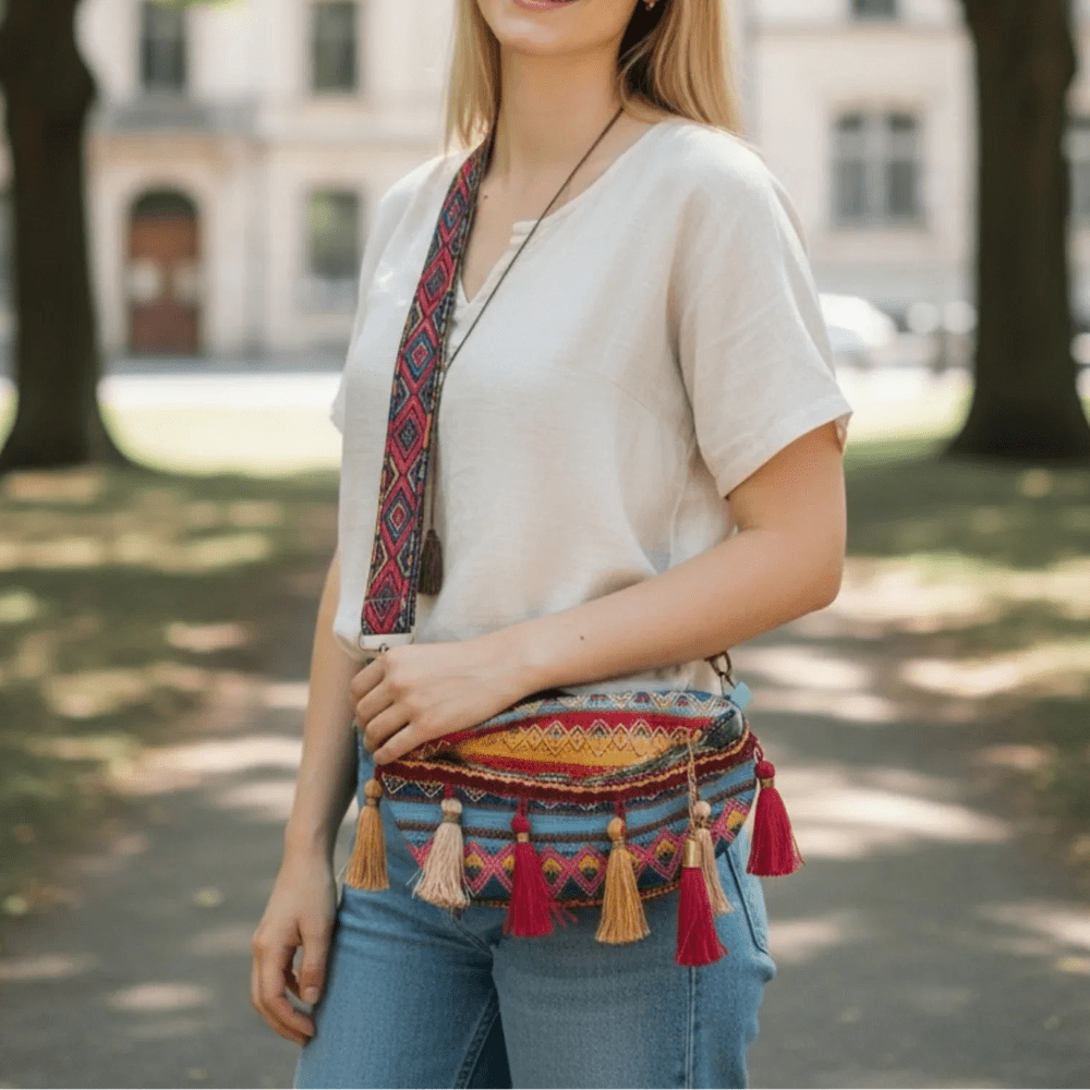 Crossbody Bag weave bag with Tassels Zipper Straps Adjustable for Women