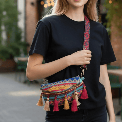 Crossbody Bag weave bag with Tassels Zipper Straps Adjustable for Women