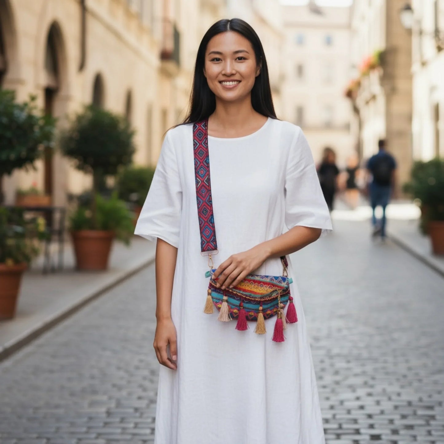 Crossbody Bag weave bag with Tassels Zipper Straps Adjustable for Women - Twist & Tassel