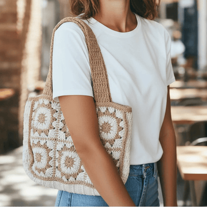Handmade Crochet Tote Bag – Boho Cotton Yarn Shoulder Bag for Women