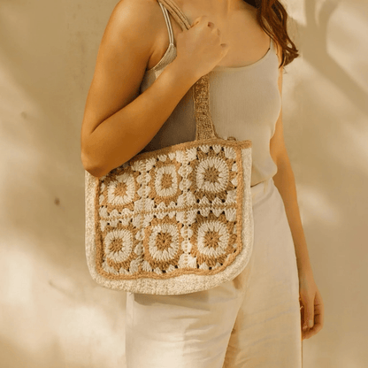 Handmade Crochet Tote Bag – Boho Cotton Yarn Shoulder Bag for Women