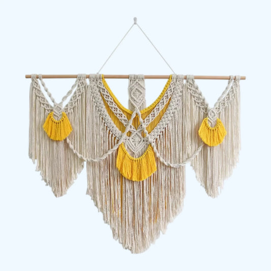 Macrame wall Hanging - Large Boho Natural Cotton Rope Hand-Woven Tapestry - Twist & Tassel