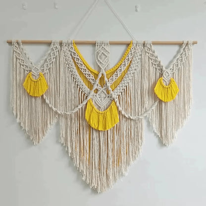 Macrame wall Hanging - Large Boho Natural Cotton Rope Hand-Woven Tapestry - Twist & Tassel